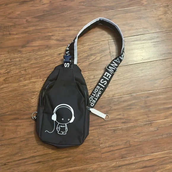Black Sling Bag with Graphic Design - Picture 1 of 10